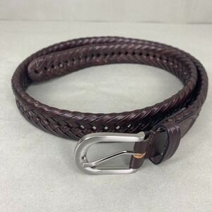 Braided Leather Belt 39.5"x1" 32/80 Long Dark Brown Woven Minimalist Indie